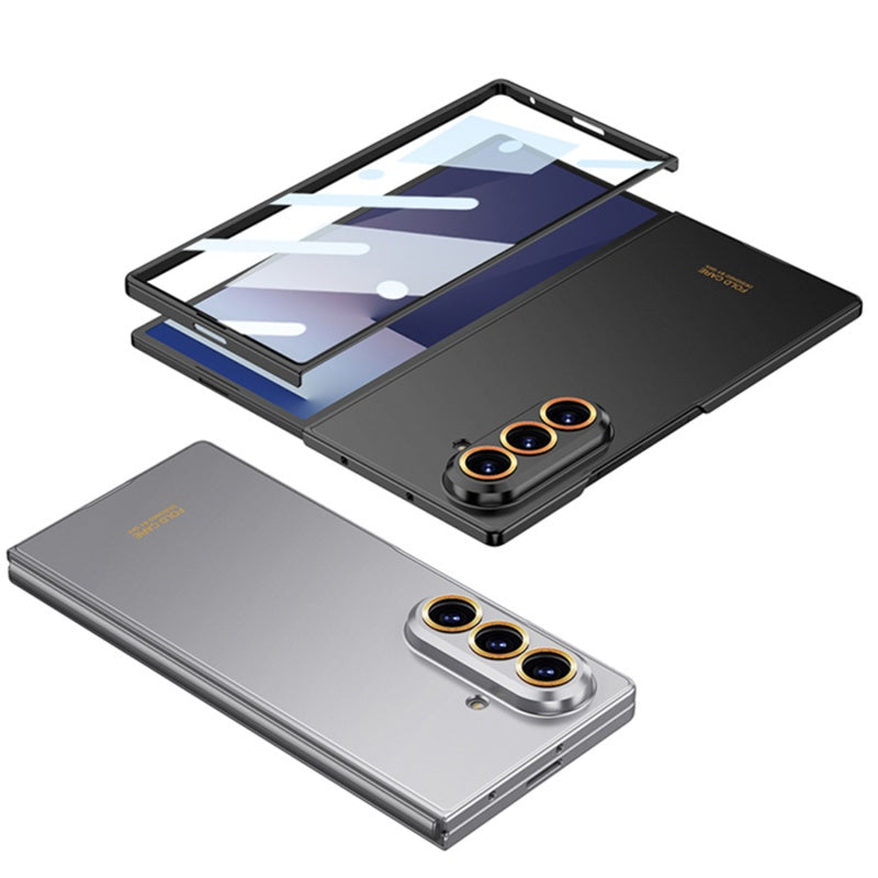 Galaxy Z Fold7 0.8mm Ultra-Slim Hard Rugged Case with Gold Ring Lens Protection & Front Glass Guard