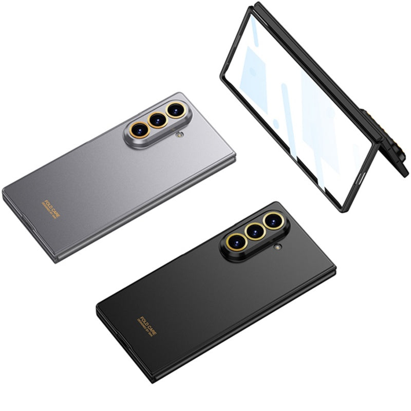 Galaxy Z Fold7 0.8mm Ultra-Slim Hard Rugged Case with Gold Ring Lens Protection & Front Glass Guard