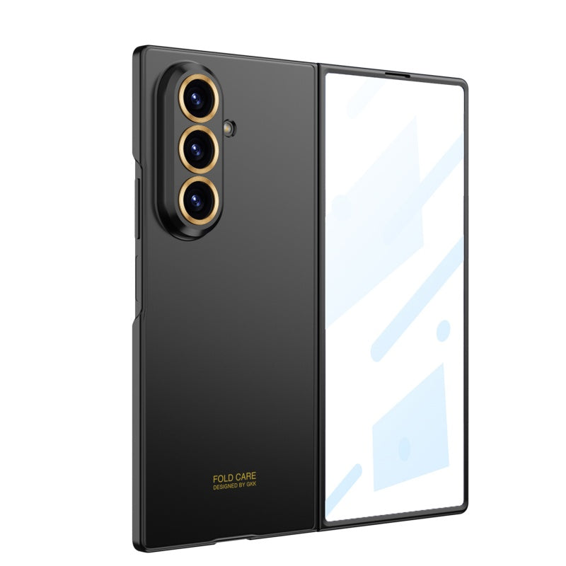 Galaxy Z Fold7 0.8mm Ultra-Slim Hard Rugged Case with Gold Ring Lens Protection & Front Glass Guard