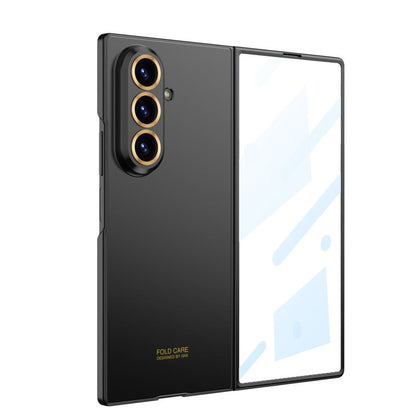 Galaxy Z Fold7 0.8mm Ultra-Slim Hard Rugged Case with Gold Ring Lens Protection & Front Glass Guard