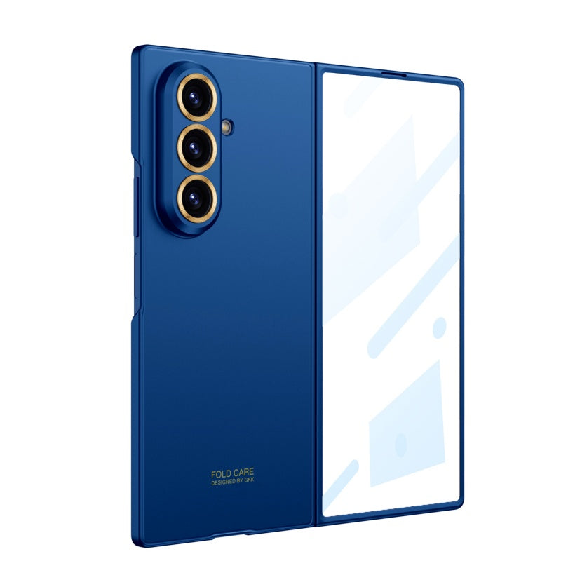 Galaxy Z Fold7 0.8mm Ultra-Slim Hard Rugged Case with Gold Ring Lens Protection & Front Glass Guard
