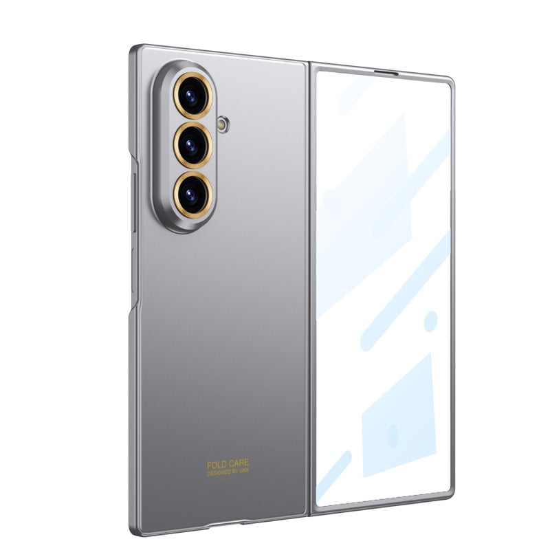 Galaxy Z Fold7 0.8mm Ultra-Slim Hard Rugged Case with Gold Ring Lens Protection & Front Glass Guard
