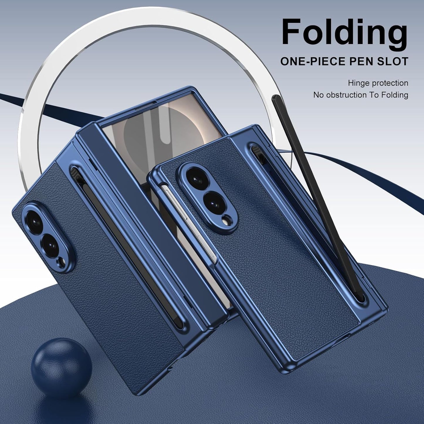 Galaxy Z Fold8 Premium Plating Leather Case with Stylus Holder & Tempered Glass Protection