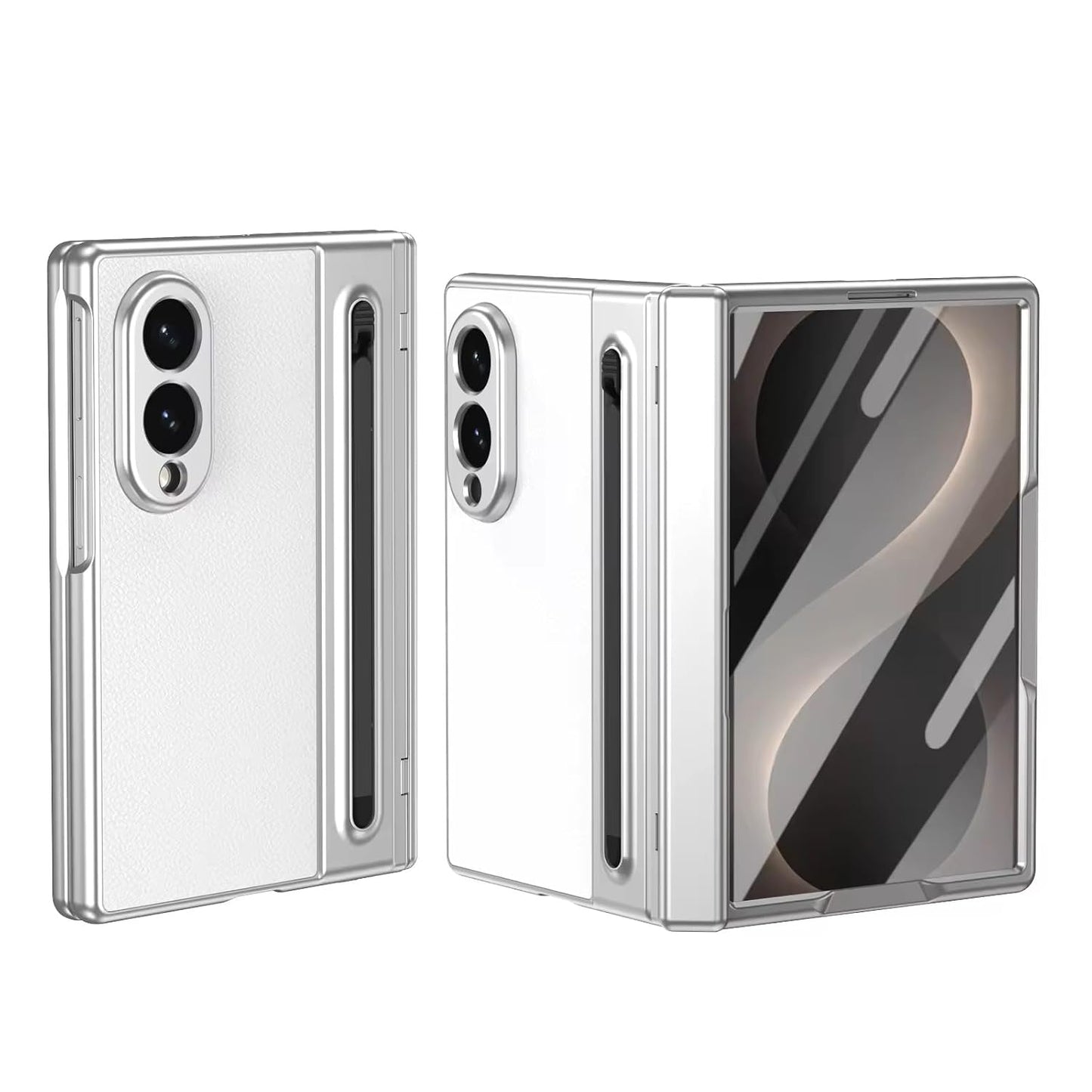 Galaxy Z Fold8 Premium Plating Leather Case with Stylus Holder & Tempered Glass Protection