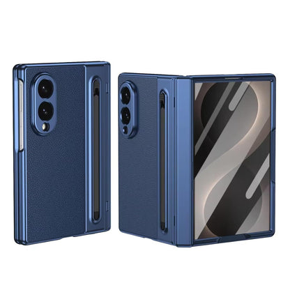 Galaxy Z Fold8 Premium Plating Leather Case with Stylus Holder & Tempered Glass Protection