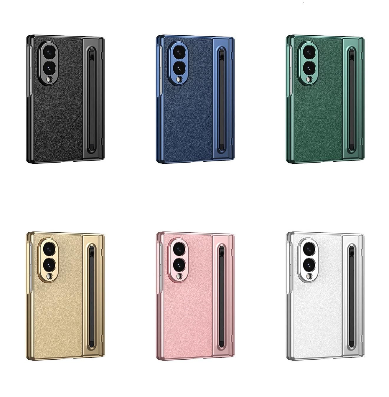 Galaxy Z Fold8 Premium Plating Leather Case with Stylus Holder & Tempered Glass Protection