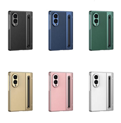 Galaxy Z Fold8 Premium Plating Leather Case with Stylus Holder & Tempered Glass Protection