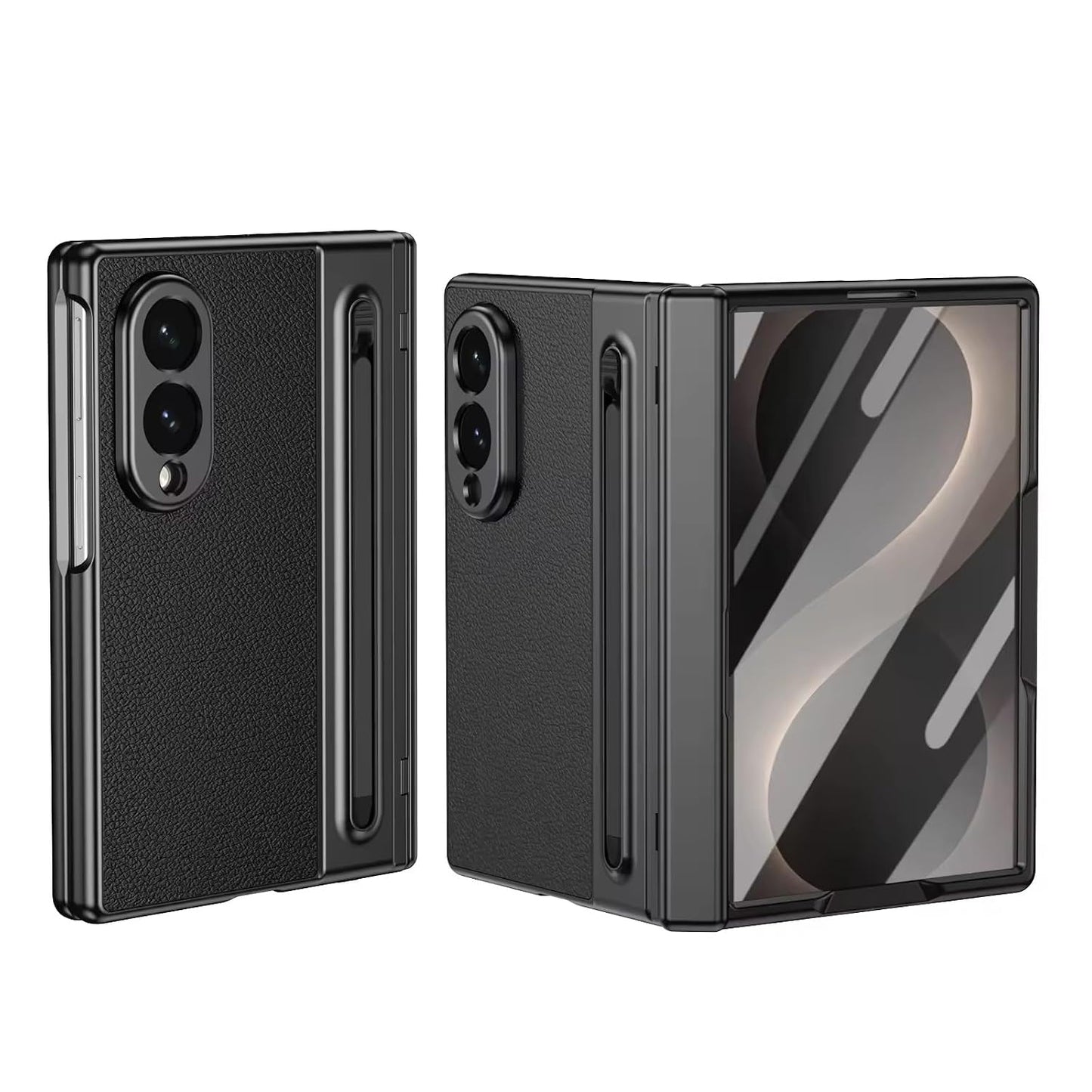 Galaxy Z Fold8 Premium Plating Leather Case with Stylus Holder & Tempered Glass Protection