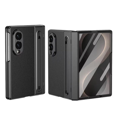 Galaxy Z Fold8 Premium Plating Leather Case with Stylus Holder & Tempered Glass Protection