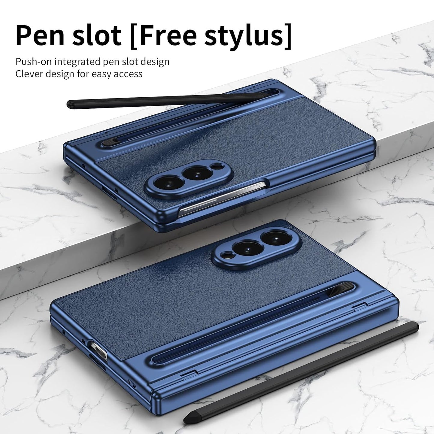 Galaxy Z Fold8 Premium Plating Leather Case with Stylus Holder & Tempered Glass Protection