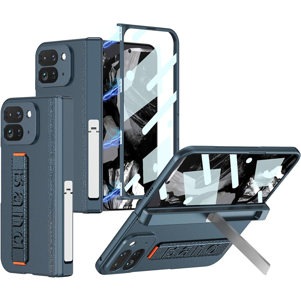 Google Pixel 9 Pro Fold 5G Case with Band Metal Kickstand, Hinge Protection & Built-in Screen Protector