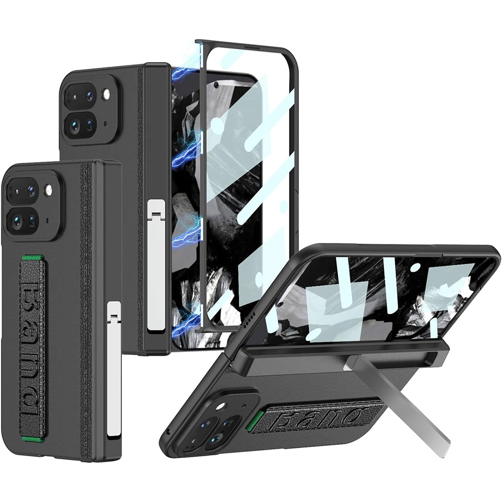 Google Pixel 9 Pro Fold 5G Case with Band Metal Kickstand, Hinge Protection & Built-in Screen Protector