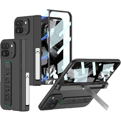 Google Pixel 9 Pro Fold 5G Case with Band Metal Kickstand, Hinge Protection & Built-in Screen Protector