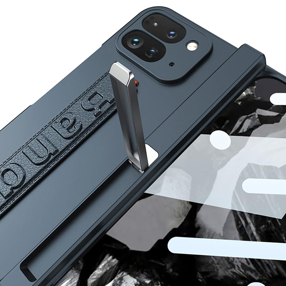 Google Pixel 9 Pro Fold 5G Case with Band Metal Kickstand, Hinge Protection & Built-in Screen Protector