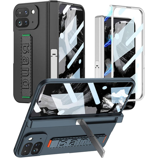 Google Pixel 9 Pro Fold 5G Case with Band Metal Kickstand, Hinge Protection & Built-in Screen Protector