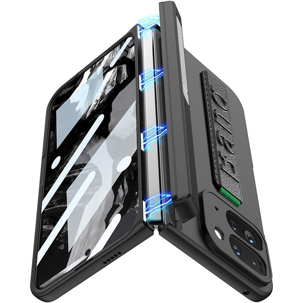 Google Pixel 9 Pro Fold 5G Case with Band Metal Kickstand, Hinge Protection & Built-in Screen Protector