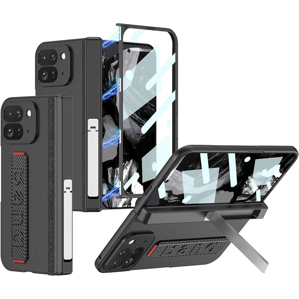 Google Pixel 9 Pro Fold 5G Case with Band Metal Kickstand, Hinge Protection & Built-in Screen Protector