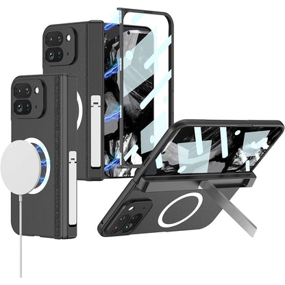 Google Pixel 9 Pro Fold Shockproof Case with Magnetic Hinge Protection & Kickstand – Wireless Charging Compatible