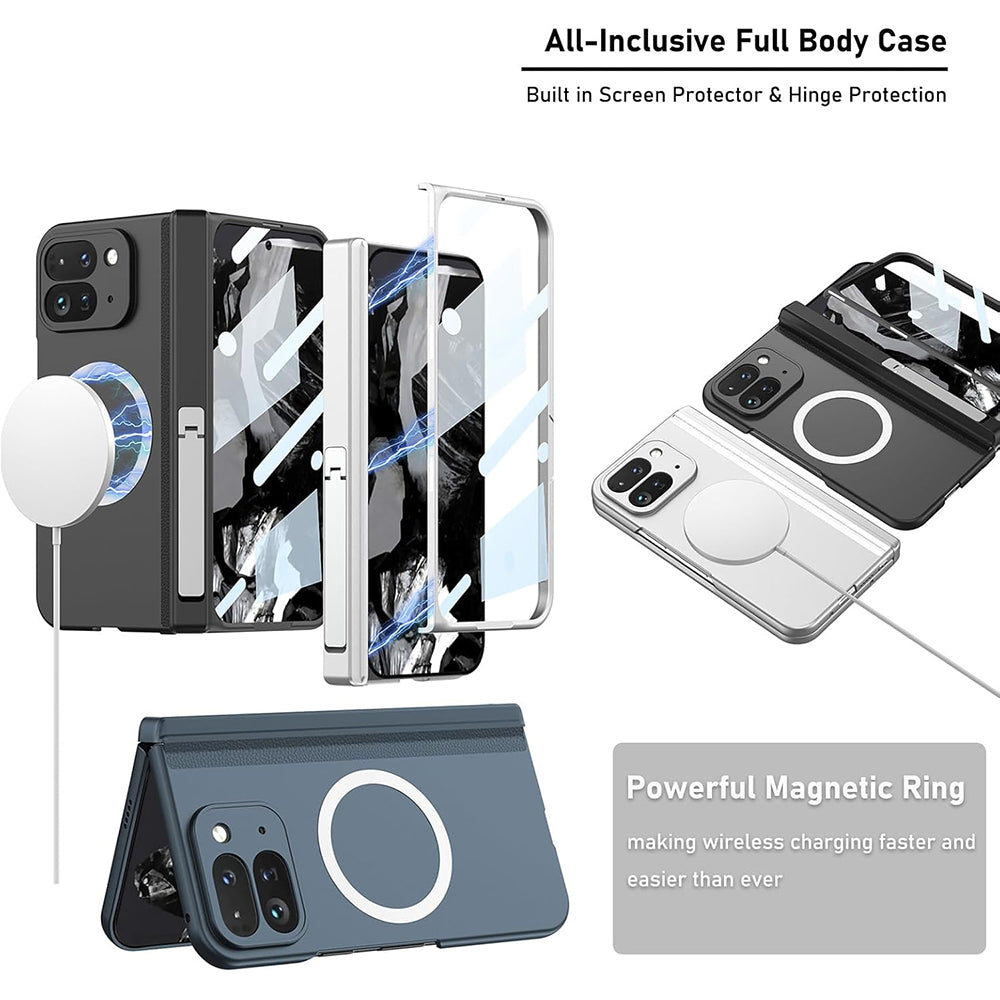 Google Pixel 9 Pro Fold Shockproof Case with Magnetic Hinge Protection & Kickstand – Wireless Charging Compatible