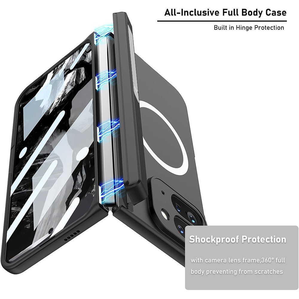 Google Pixel 9 Pro Fold Shockproof Case with Magnetic Hinge Protection & Kickstand – Wireless Charging Compatible