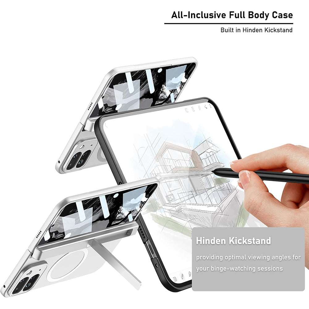 Google Pixel 9 Pro Fold Shockproof Case with Magnetic Hinge Protection & Kickstand – Wireless Charging Compatible