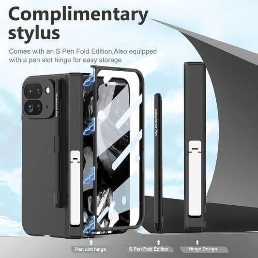 Google Pixel 9 Pro Fold Case with Stylus Pen Holder, S Pen Support, Kickstand & Built-in Screen Protector