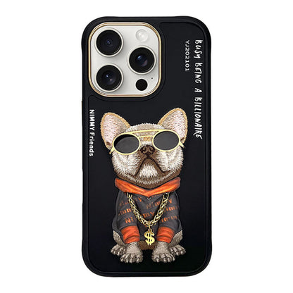 iPhone 16 Series Official Nimmy Bulldog Cool Embroidery Case- Black