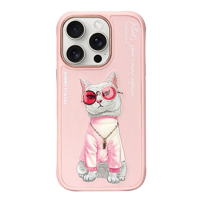 iPhone 16 Series Official Nimmy Rich & Pretty Cat Embroidery Case- Pink