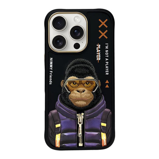 iPhone 15 Series Official Nimmy Gorilla Cool Embroidery Case- BLACK GORILLA