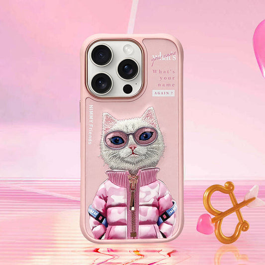 iPhone 15 Series Nimmy Official Embroidery Jacket Series Back Cover - Pink