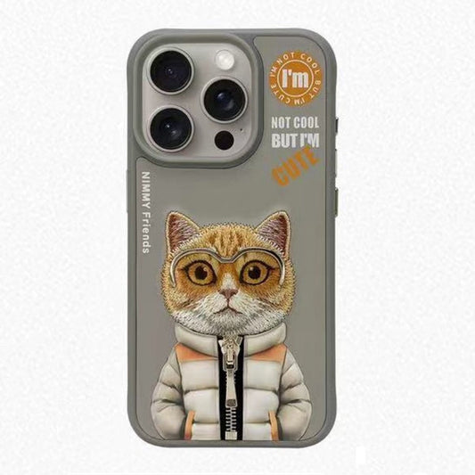 iPhone 15 Series Nimmy 3D Cool & Cat Embroidery Jacket Series Case Cover - Cat