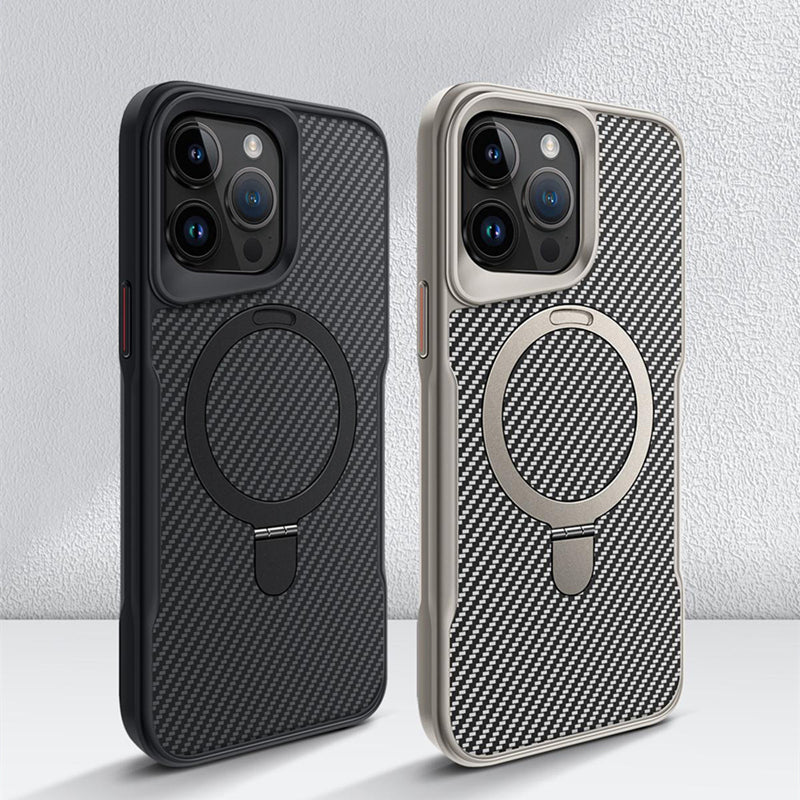 iPhone 16 Series Easy Grip Carbon Texture With Ring Case