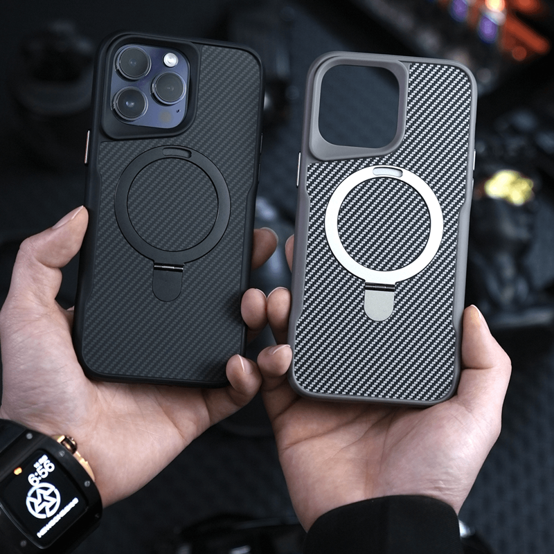 iPhone 16 Series Easy Grip Carbon Texture With Ring Case