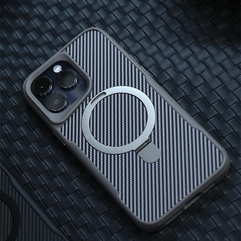 iPhone 16 Series Easy Grip Carbon Texture With Ring Case