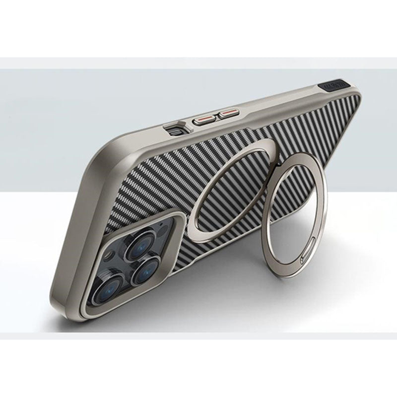 iPhone 16 Series Easy Grip Carbon Texture With Ring Case