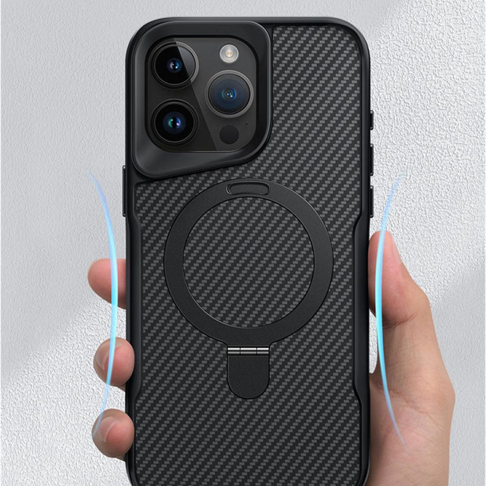 iPhone 16 Series Easy Grip Carbon Texture With Ring Case