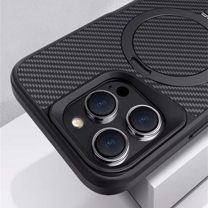 iPhone 16 Series Easy Grip Carbon Texture With Ring Case