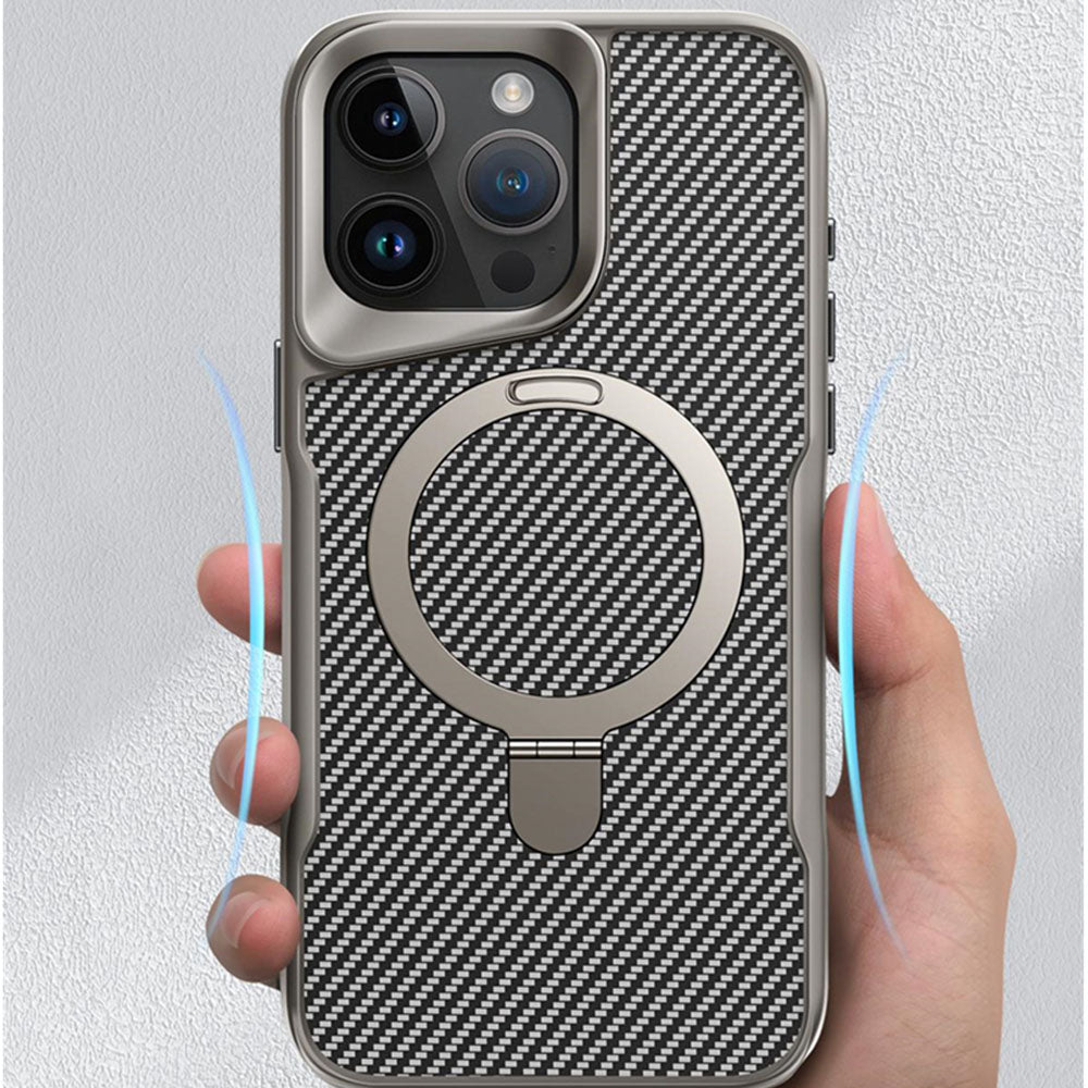 iPhone 16 Series Easy Grip Carbon Texture With Ring Case