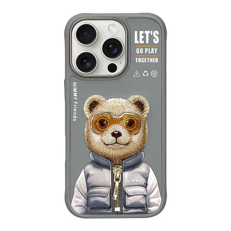 iPhone 16 Series Official Nimmy Cool & Handsome Cat Embroidery Jacket Case - Titanium Gray