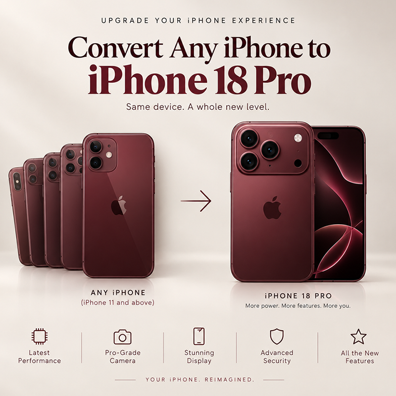 iPhone 14/15/16/17 Series to iPhone 18 Pro Converter with Side Bumper | Camera & Frame Upgrade Kit