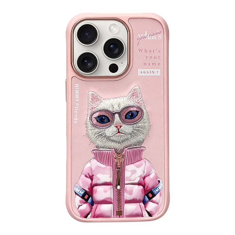 iPhone 16 Series Official Nimmy Rich & Pretty Cat Embroidery Case- Pink