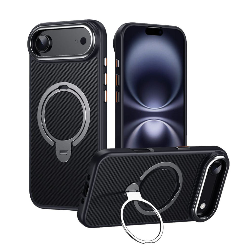 iPhone 17 Series Easy Grip Carbon Texture With Ring Case