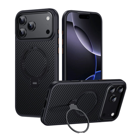iPhone 17 Series Easy Grip Carbon Texture With Ring Case