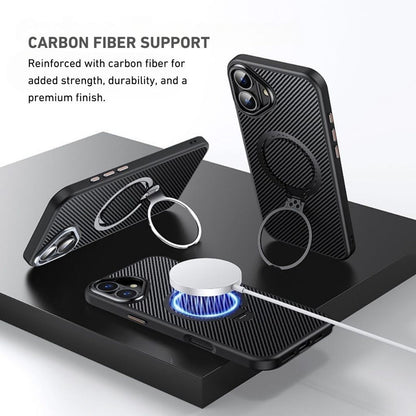 iPhone 17 Series Easy Grip Carbon Texture With Ring Case