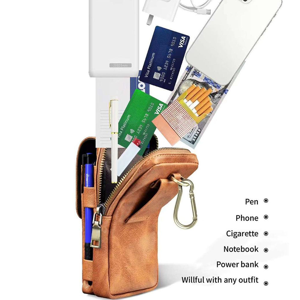 Luxurious Leather Pouch Belt Clip Holster Waist Double Layer Mobile Phone Bag