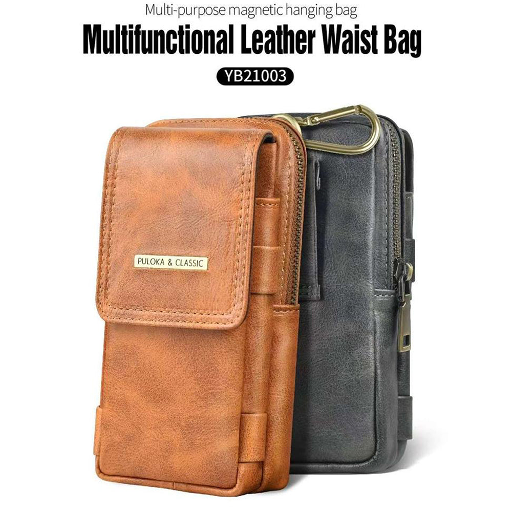 Luxurious Leather Pouch Belt Clip Holster Waist Double Layer Mobile Phone Bag