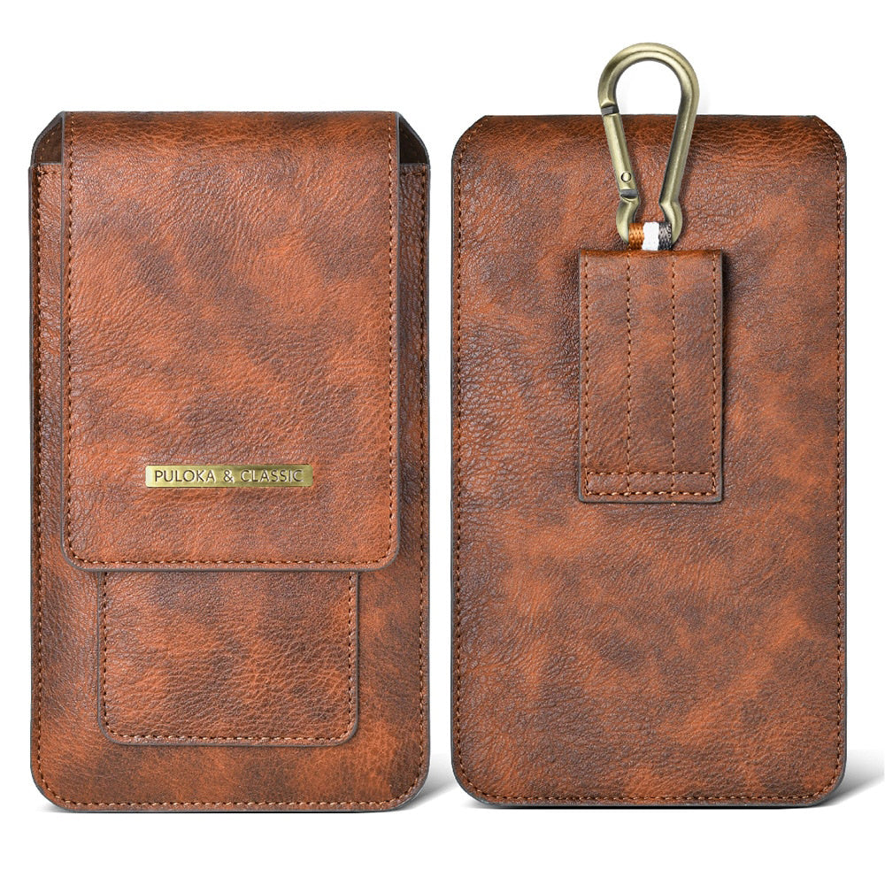 Luxurious Leather Pouch Belt Clip Holster Waist Double Layer Mobile Phone Bag