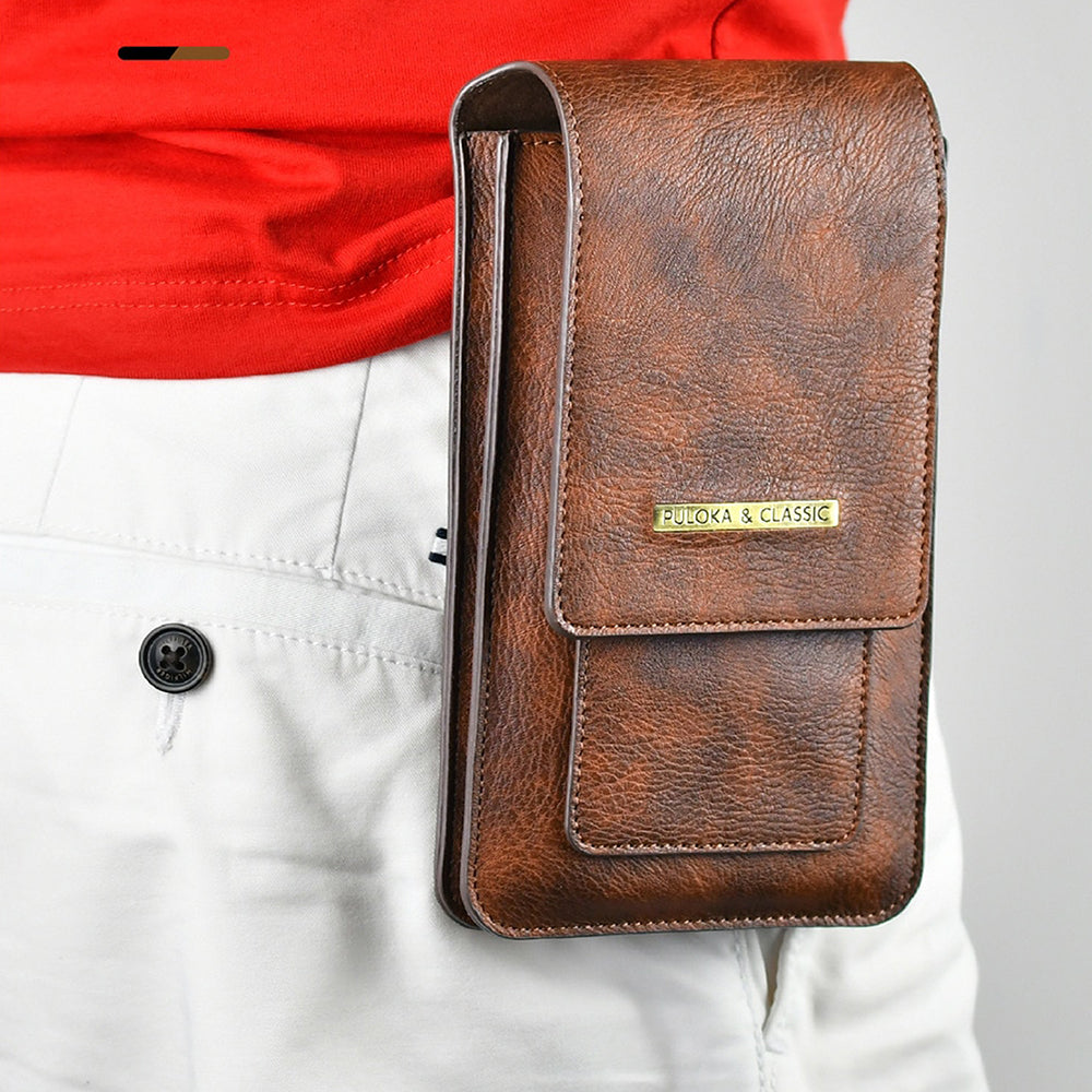 Luxurious Leather Pouch Belt Clip Holster Waist Double Layer Mobile Phone Bag
