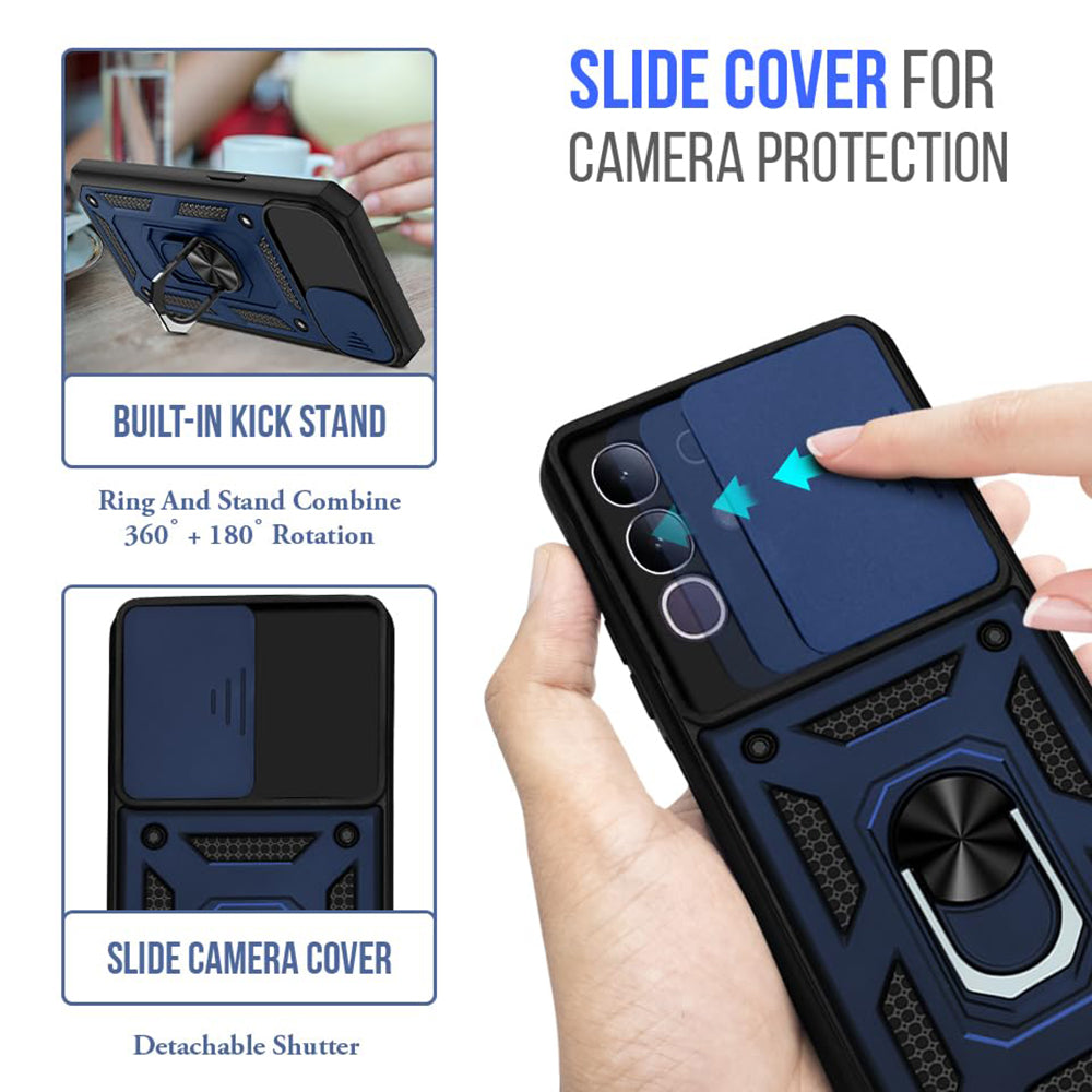 Vivo T4X 5G Hybrid Dual Armor Case with Camera Slide Cover – Shockproof Polycarbonate Protection
