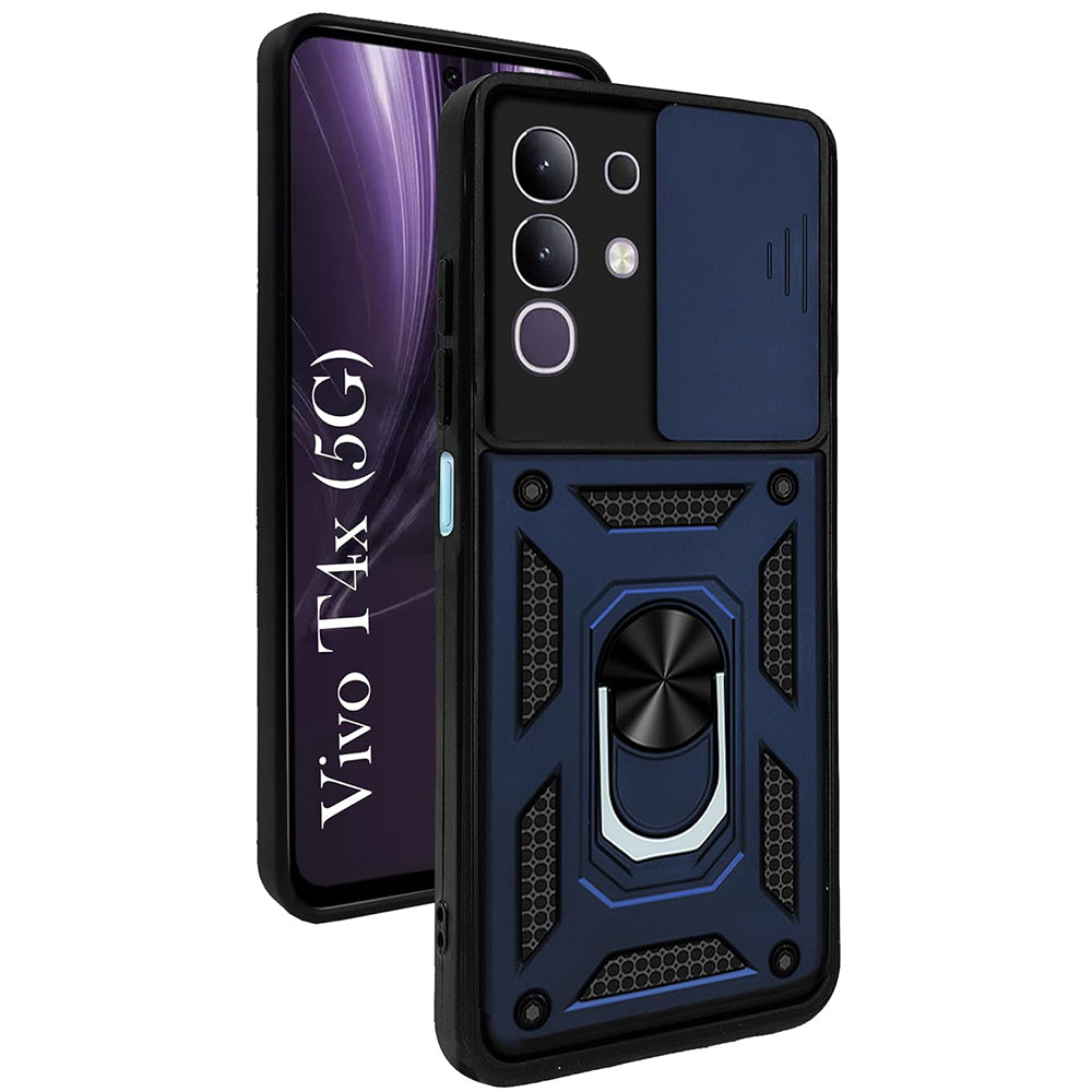 Vivo T4X 5G Hybrid Dual Armor Case with Camera Slide Cover – Shockproof Polycarbonate Protection